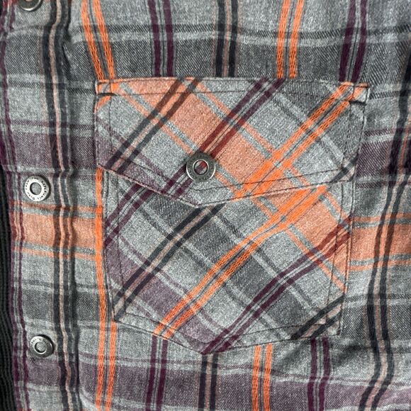 Prana Asylum Flannel Jacket Men's L Thermal Lined Snap Button Orange Gray Hiking - Picture 5 of 13